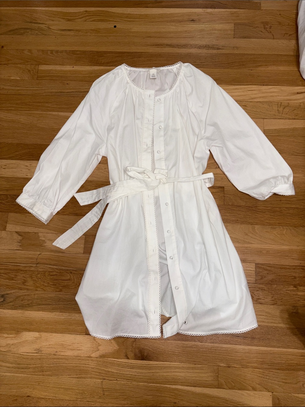 H&M White Button-Front Dress with Tie Waist